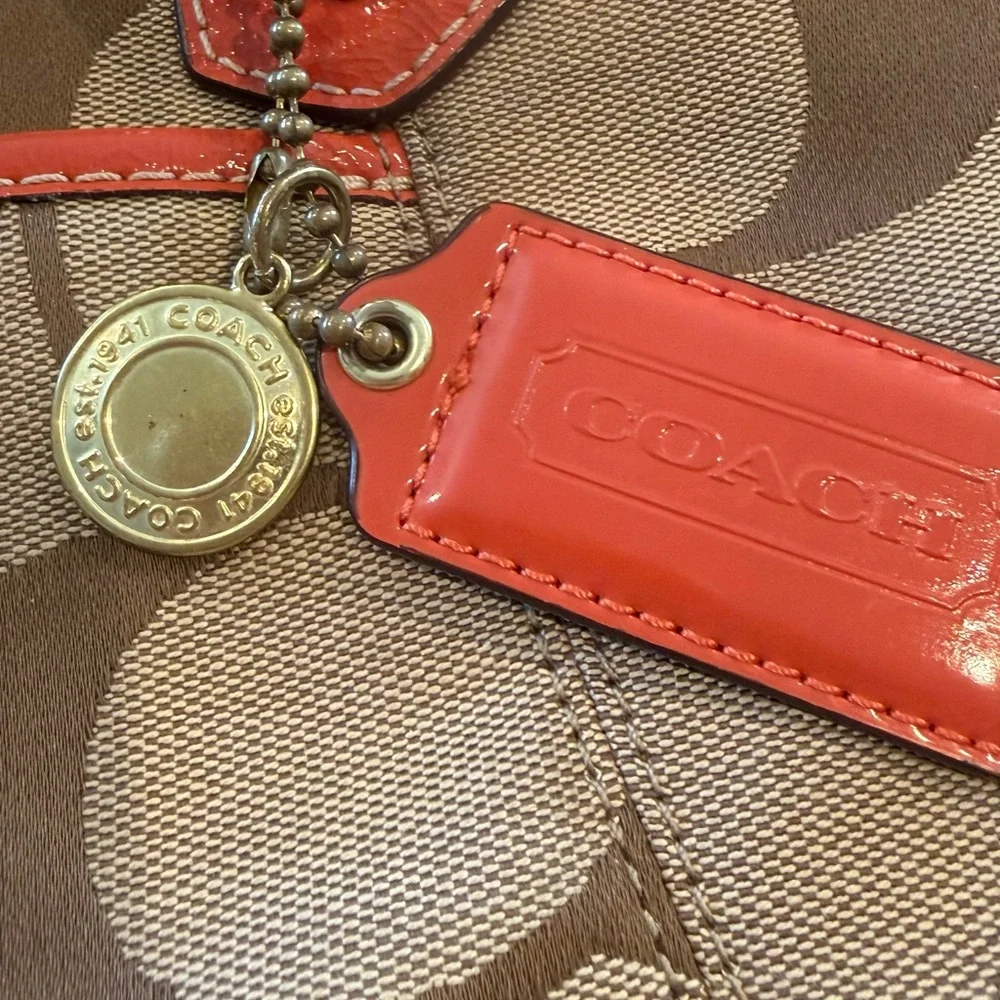 Coach Signature Stripe tote/hobo-bag w/orange leather trim F19203 - Picture 3 of 13